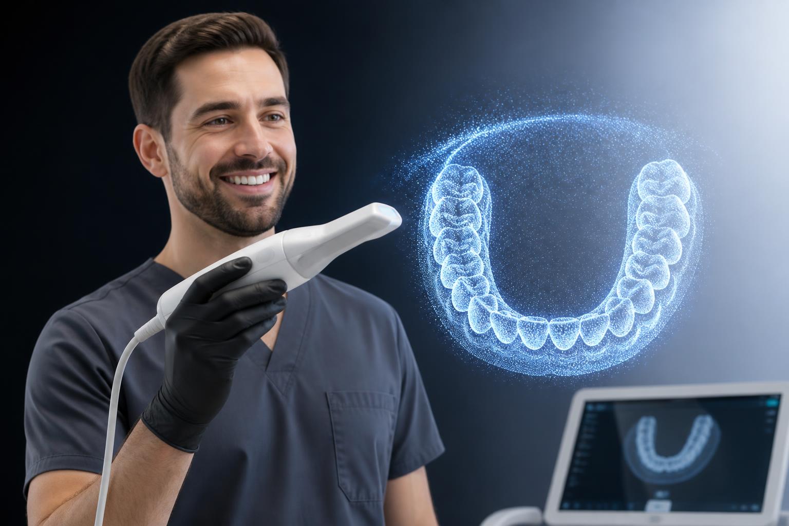 Dentista utilizando escâner intraoral 3D